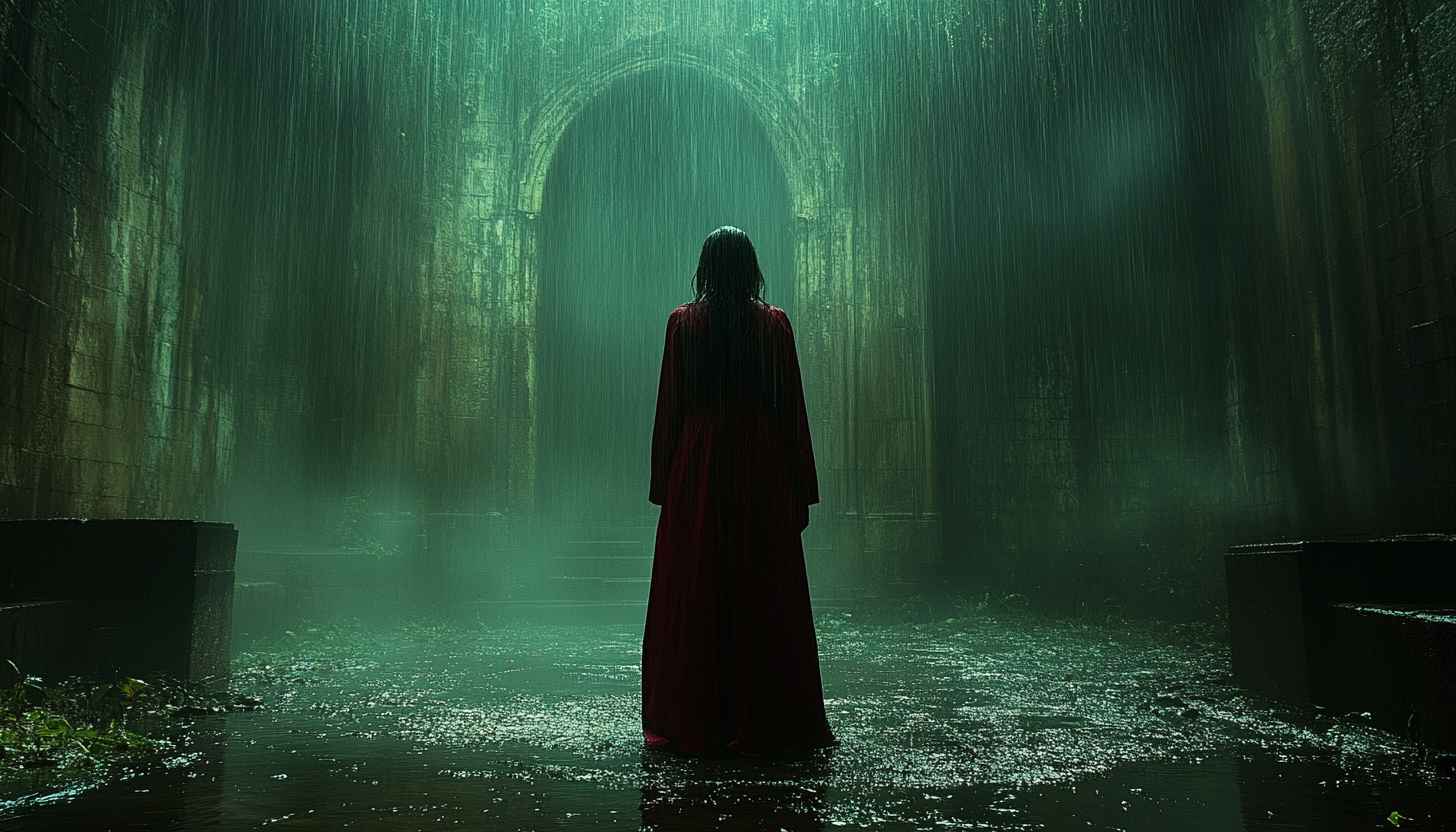 Marianne Netflix Series 4K Wallpaper - Red Cloak Rainy Background