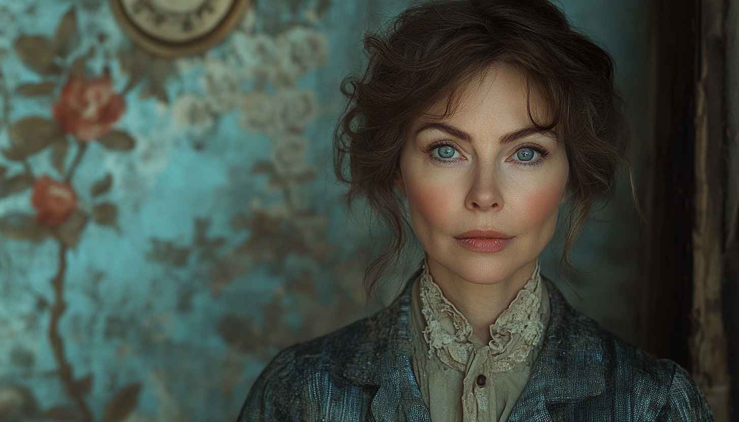 Elegant Woman Portrait with Floral Wallpaper Free Mobile Background