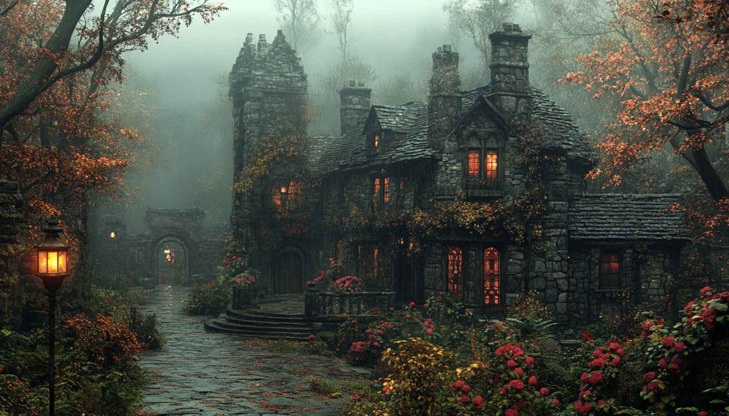 Spooky Haunted House Autumn Wallpaper Desktop Background 4K