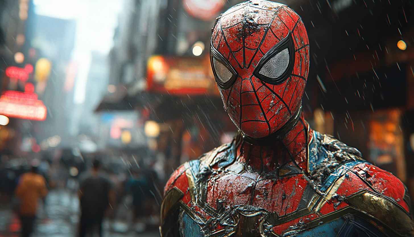 Damaged Spider-Man Raining City 4K Desktop Wallpaper Mobile Background