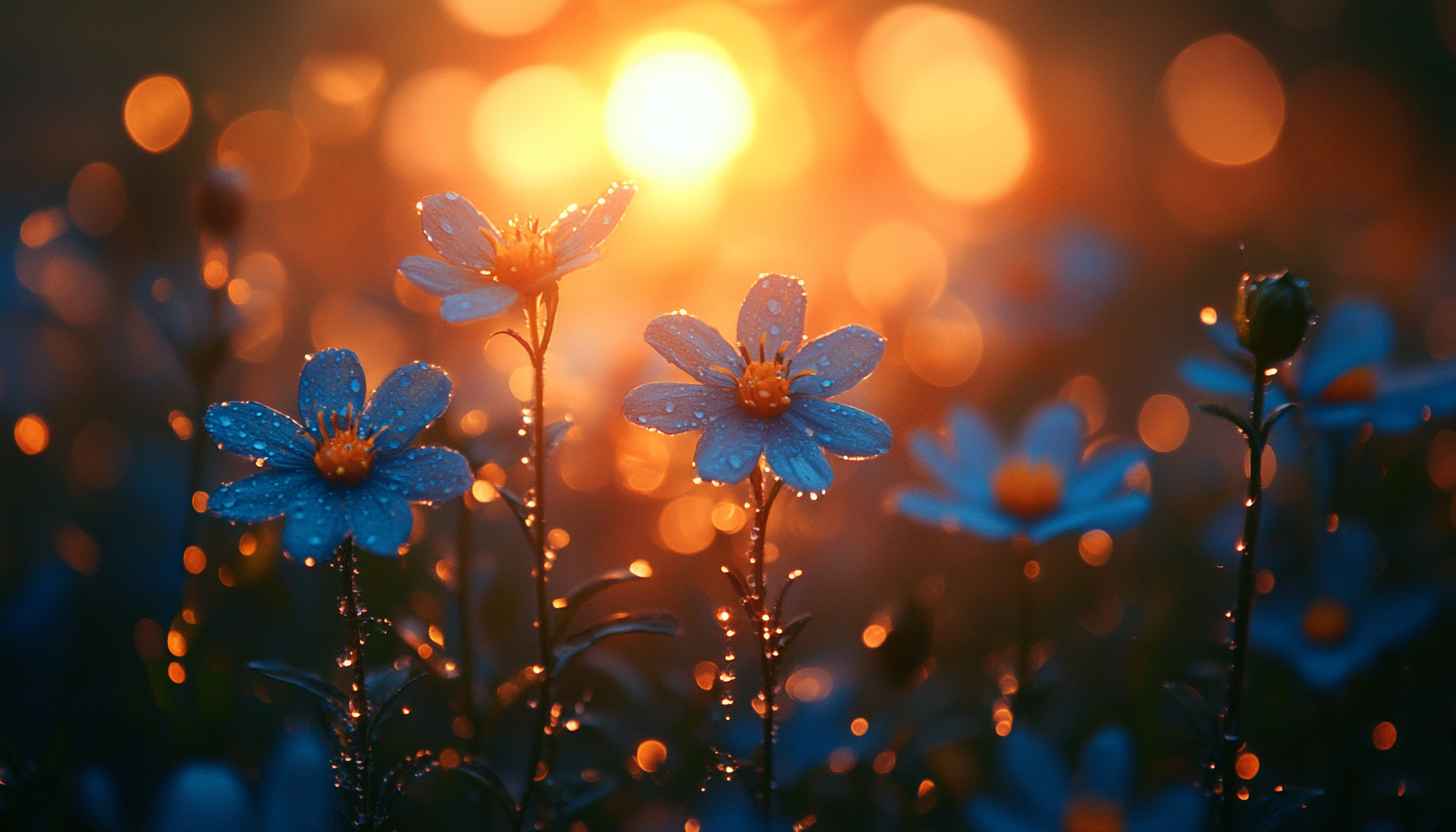 Blue Flower Sunset Bloom 4K Desktop Background Mobile Wallpaper
