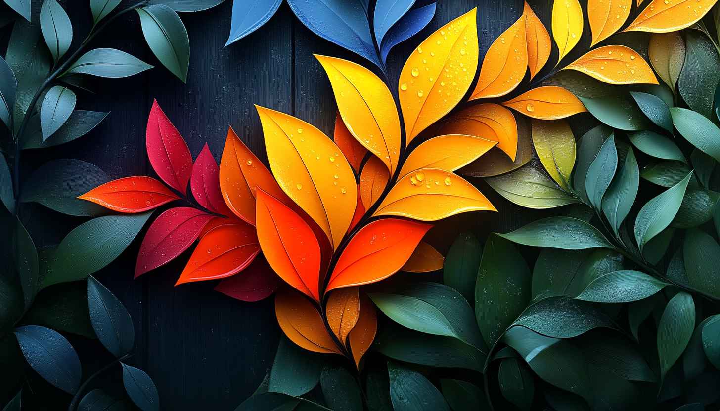 Vibrant Leaves Abstract Art 4K Desktop Background Mobile Wallpaper