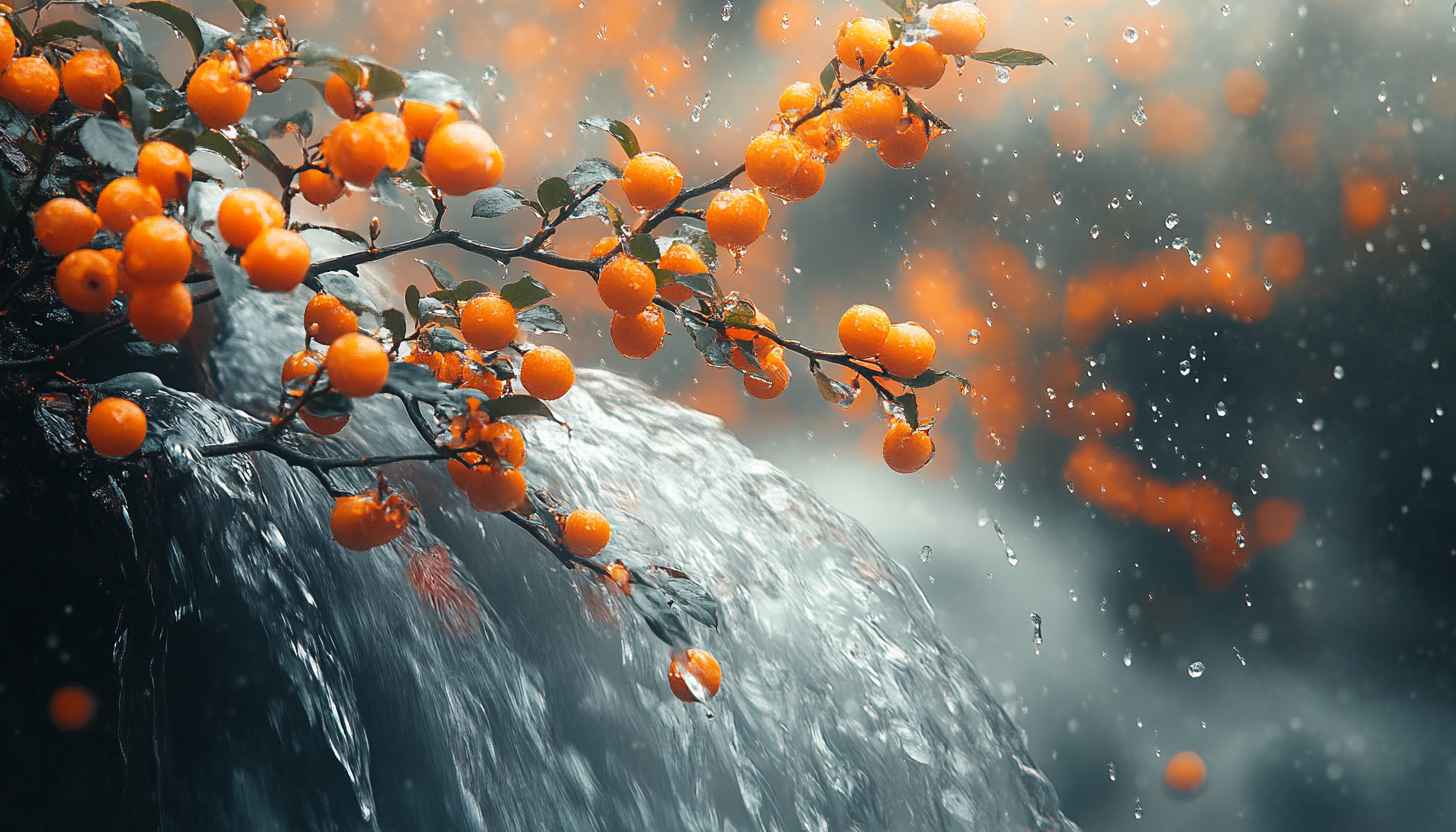 Orange Berries Waterfall Rain 4K Mobile Wallpaper Desktop Backgrounds