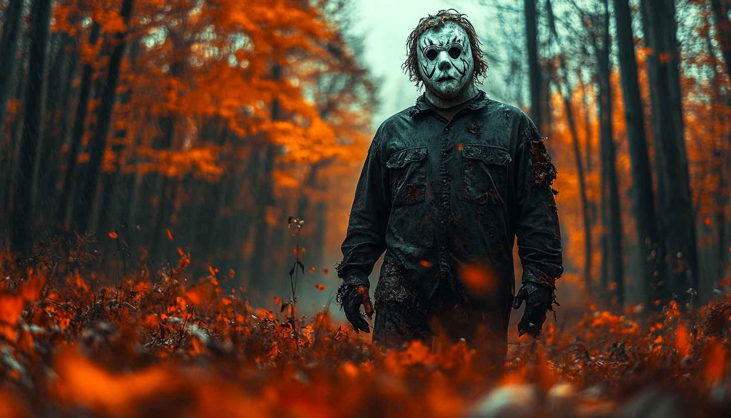 Terrifying Jason Voorhees Mask Forest Halloween 4K Desktop Background