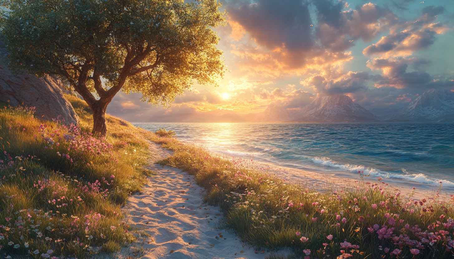 Seascape Sunset Beach Scenery Wallpaper 4K Resolution Desktop Background