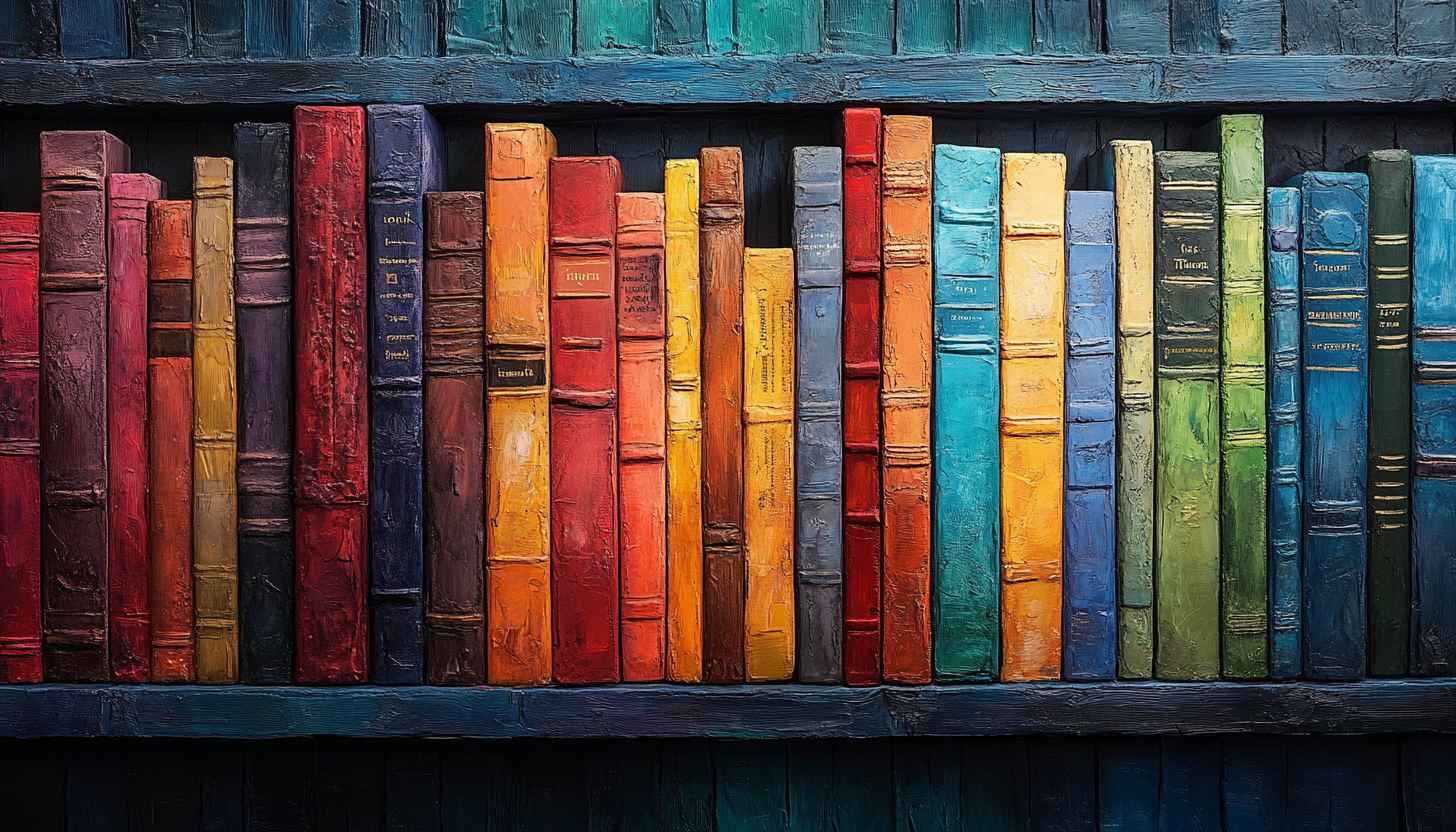 Bookshelf Aesthetic Wallpaper Colorful Painting Style Background Library Decor