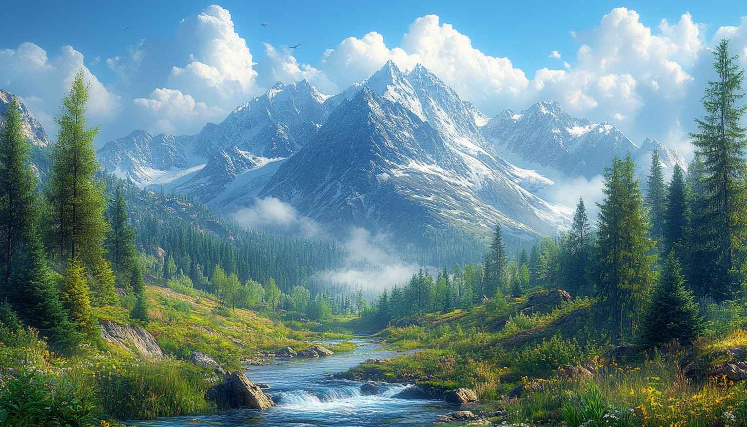 Snowy Mountain River 4K Wallpaper - Free Desktop Background Image