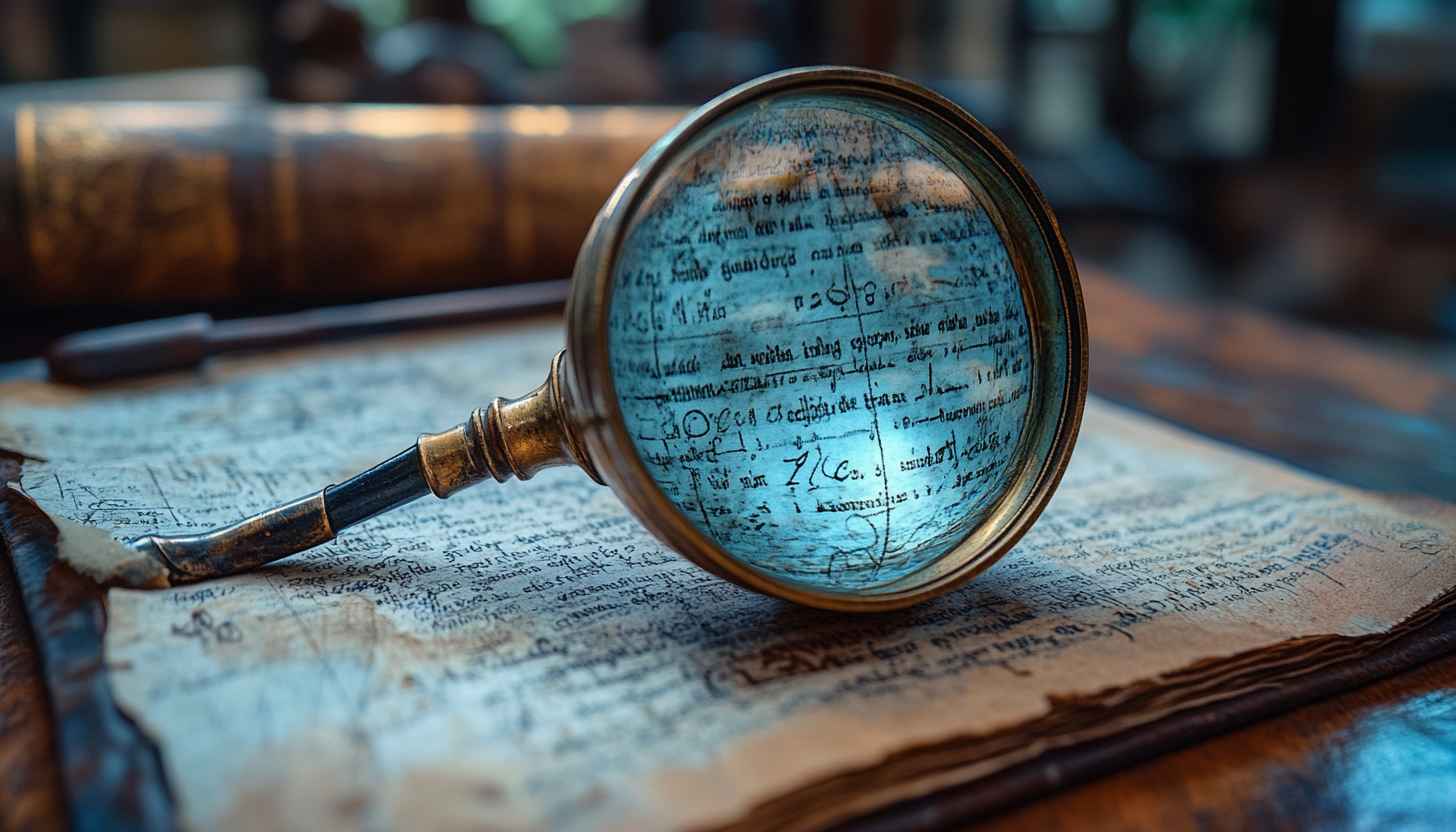 Ancient Text and Magnifying Glass Desktop Background Free Wallpaper