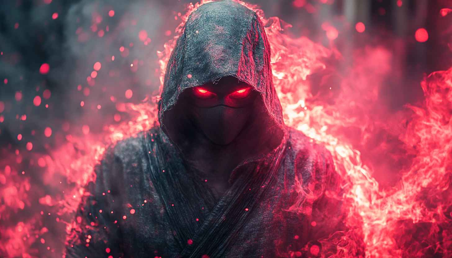 Dark Ninja Assassin with Red Eyes 4K Desktop Wallpaper