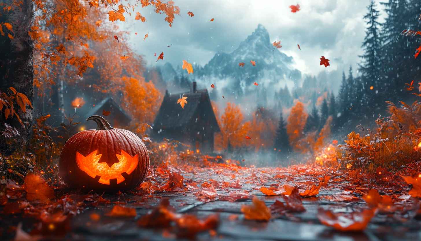 Halloween Pumpkin Autumn Landscape 4K Desktop Wallpaper Background Free