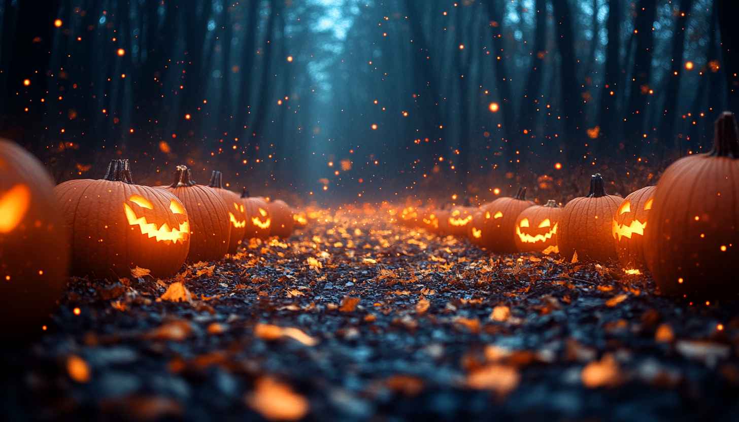 Spooky Halloween Pumpkins 4K Wallpaper for Desktop and Mobile Background