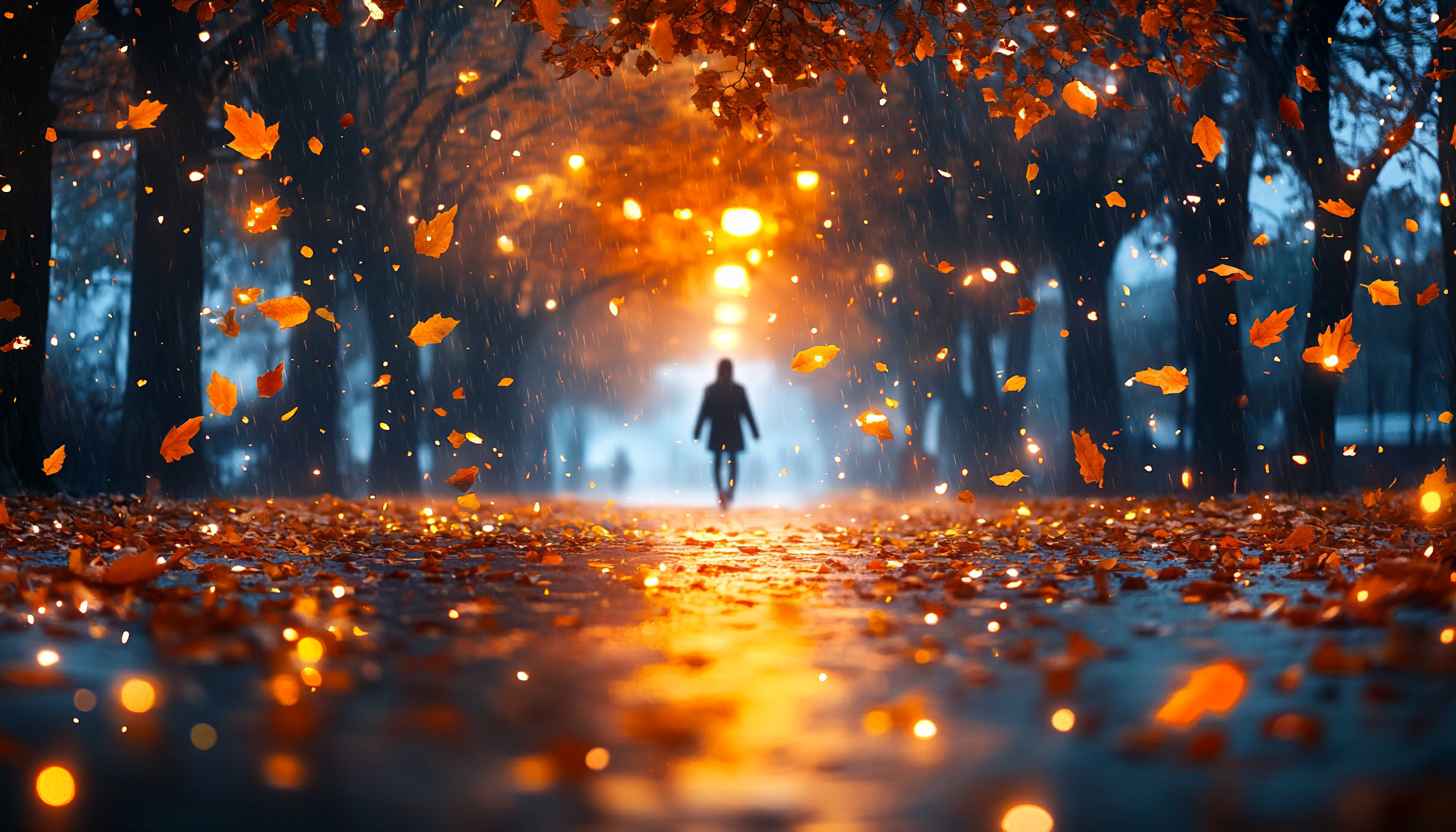 Autumn Rain Falling Leaves UHD Wallpaper For Desktop Mobile Background