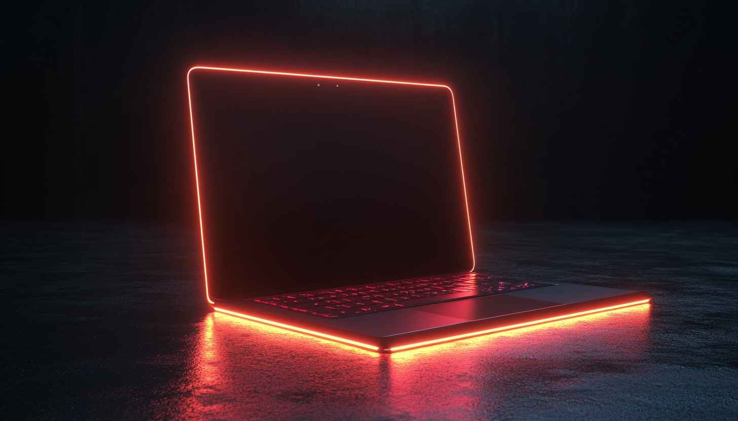 Glowing Red Neon Laptop Aesthetic 4K Desktop Wallpaper Free