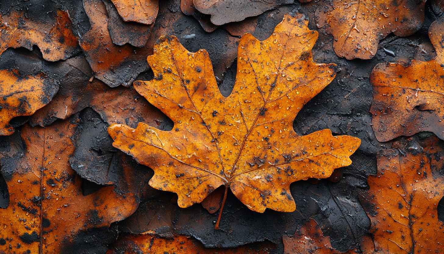 Autumnal Oak Leaf Wet Desktop Wallpaper, Fall Season Background