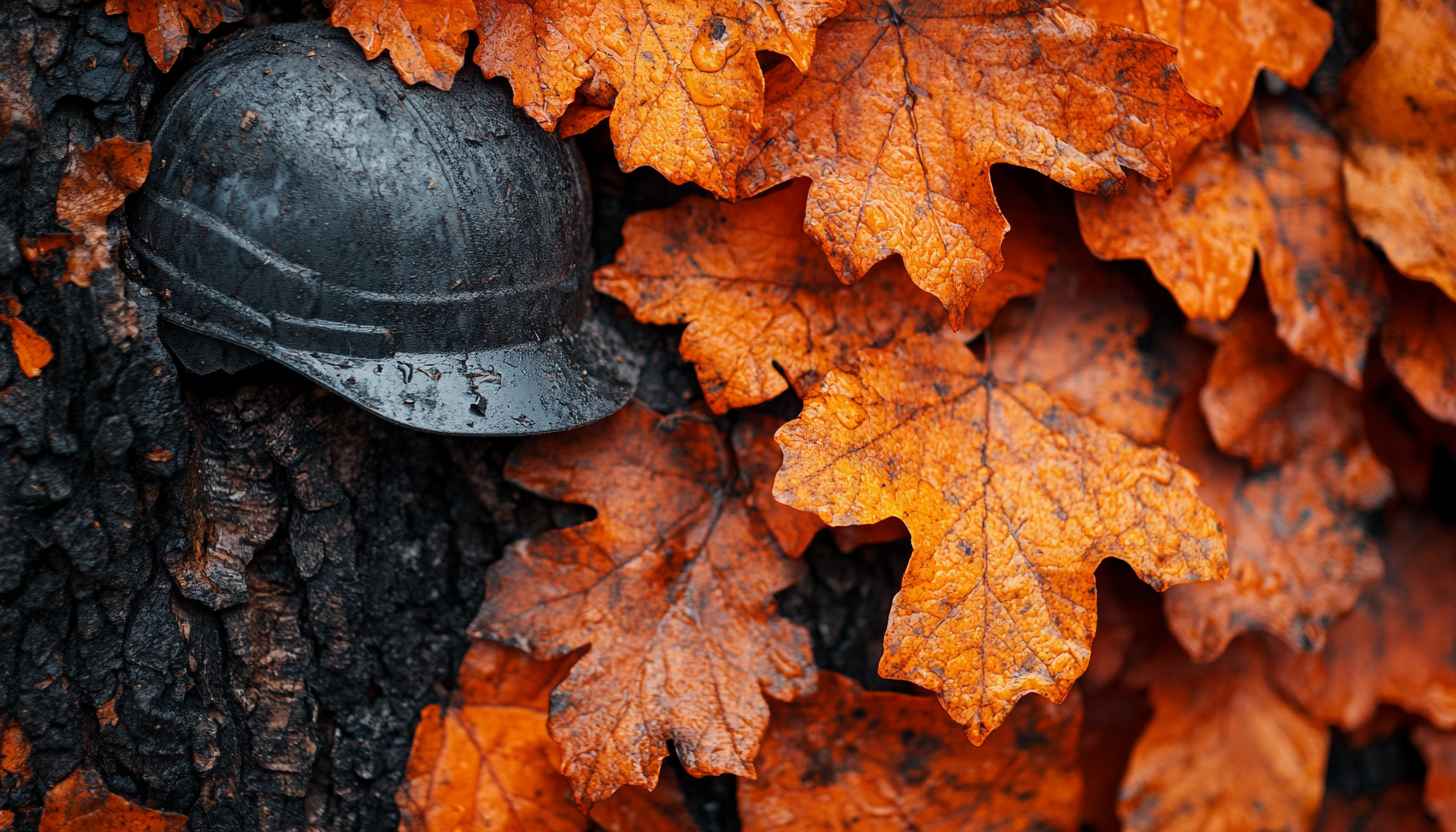 Autumn Leaves with Helmet 4K Desktop Background Mobile Wallpaper