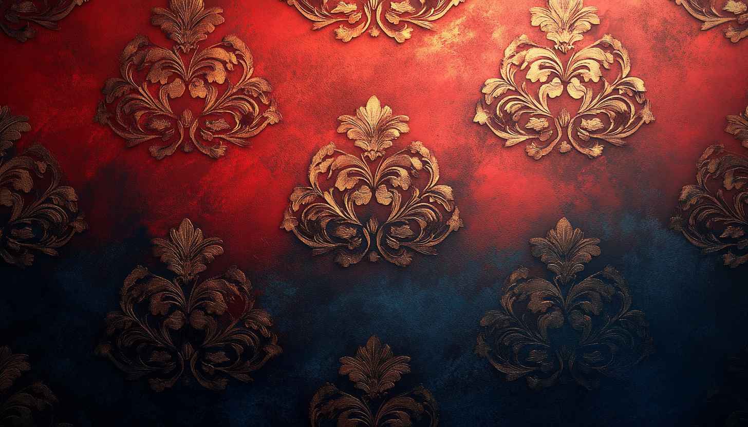 Red Gold Damask Pattern Wallpaper, Vintage Floral Mobile Background
