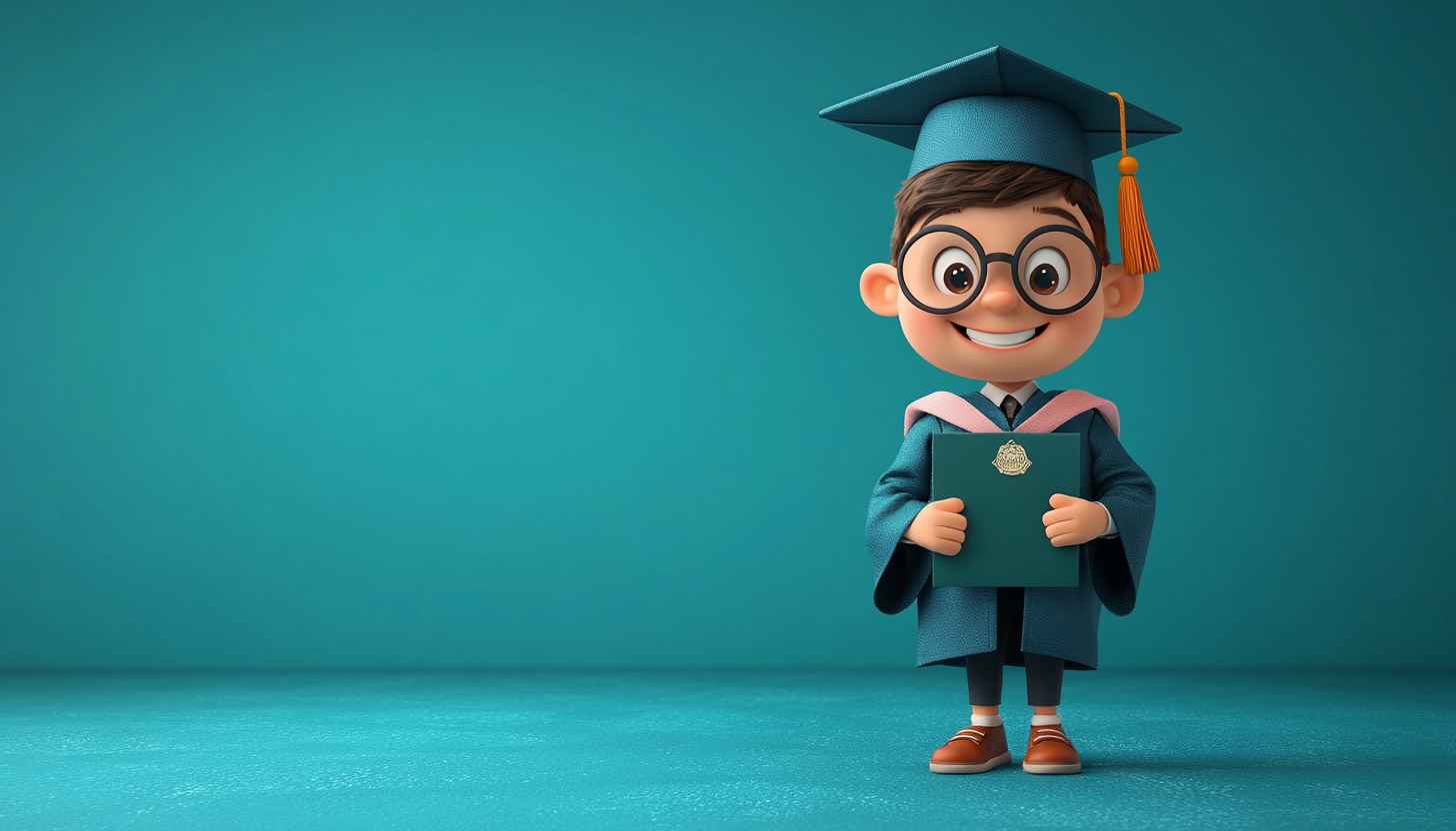 Cartoon Boy Graduation 4K Wallpaper for Desktop and Mobile