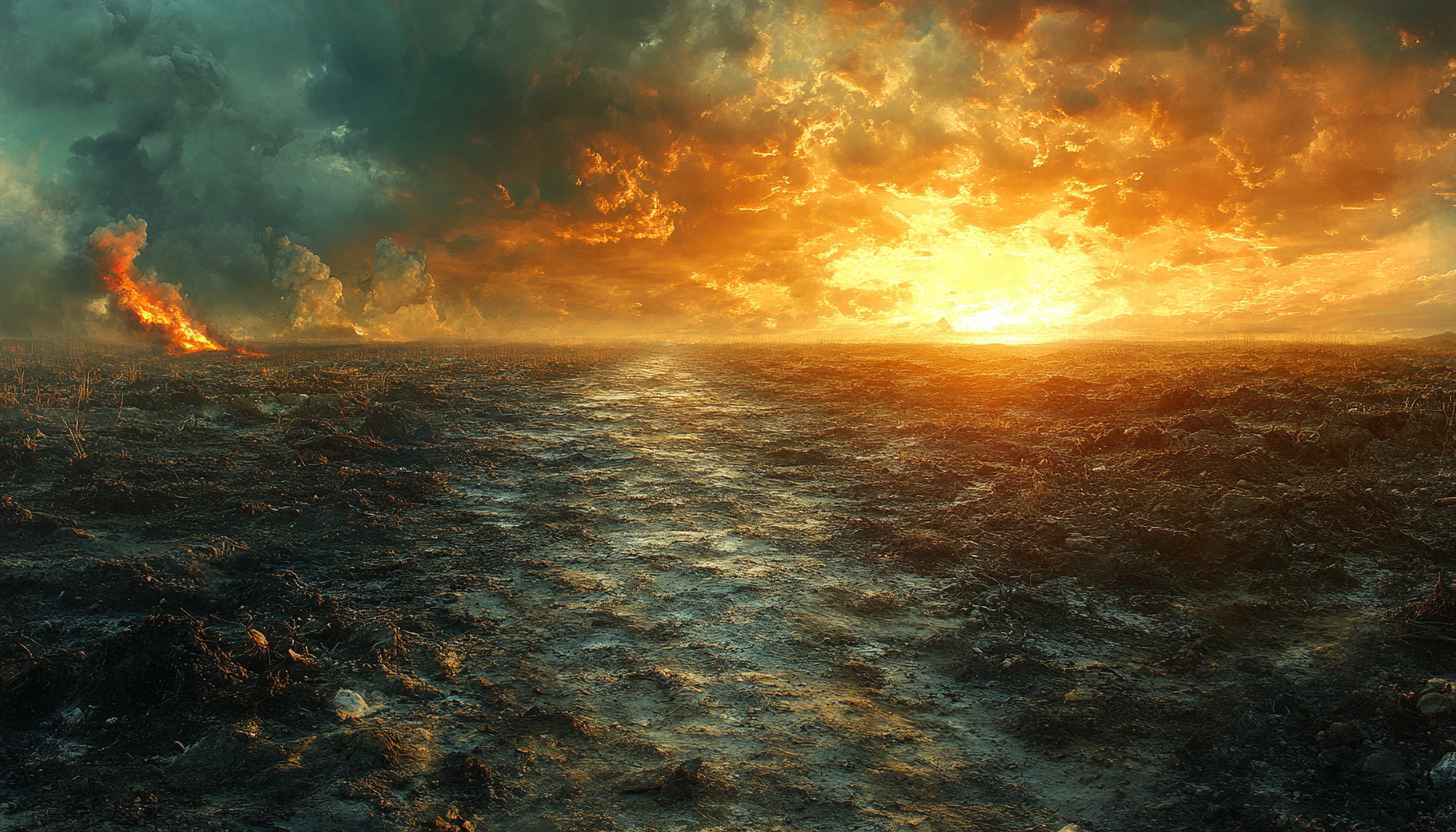 Post Apocalyptic Landscape 4K Wallpaper Dramatic Sky Desktop Background