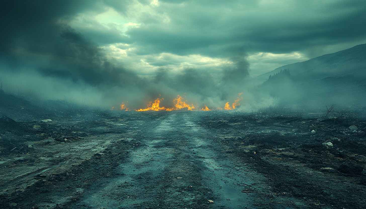 Burning Landscape Mobile Background - Apocalyptic Road 4K Desktop Wallpaper