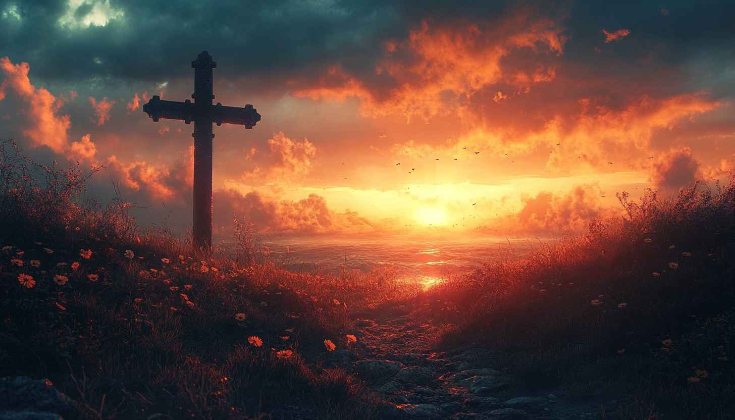 Christian Cross Silhouette Golden Sunset 4K Desktop Background Wallpaper