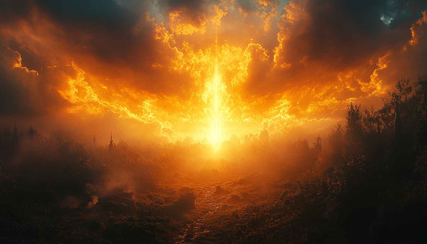 Fiery Sky Fantasy 4K Wallpaper, Golden Light Ray Mobile Background