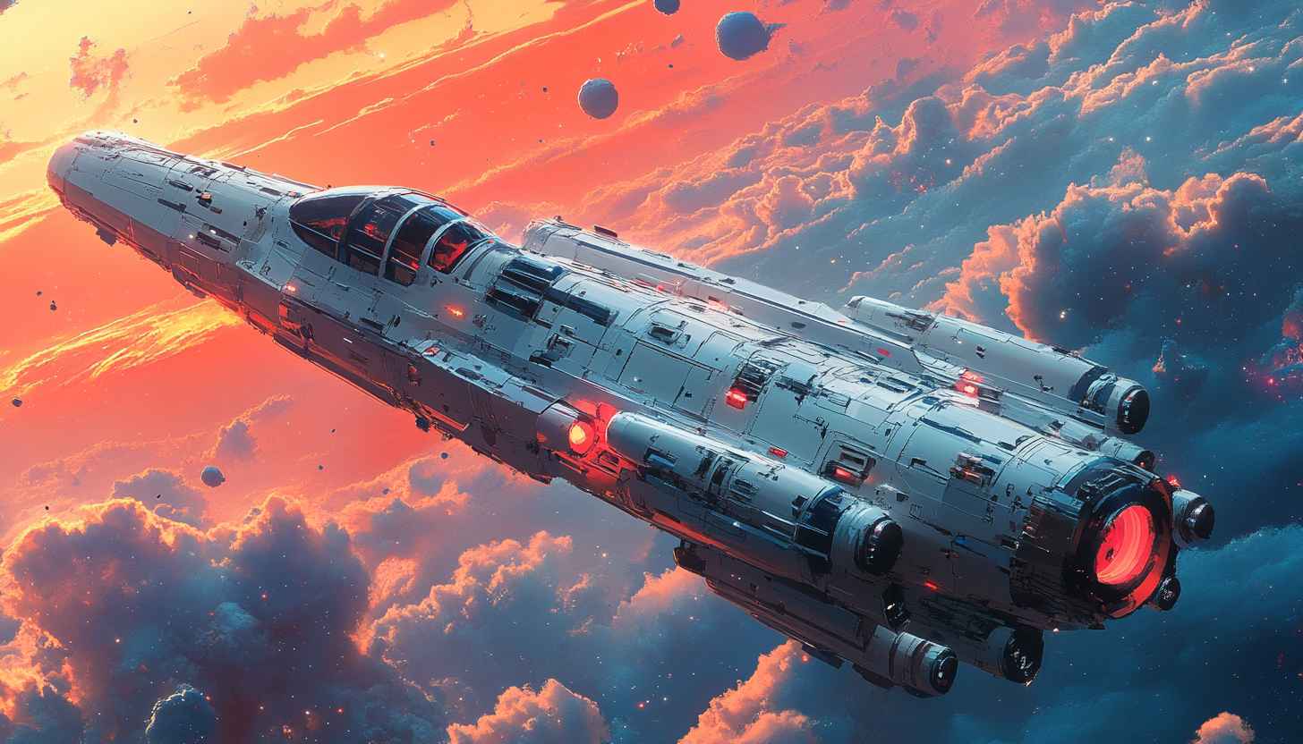Spaceship Flying Through Clouds Desktop Background 4K Mobile Wallpaper