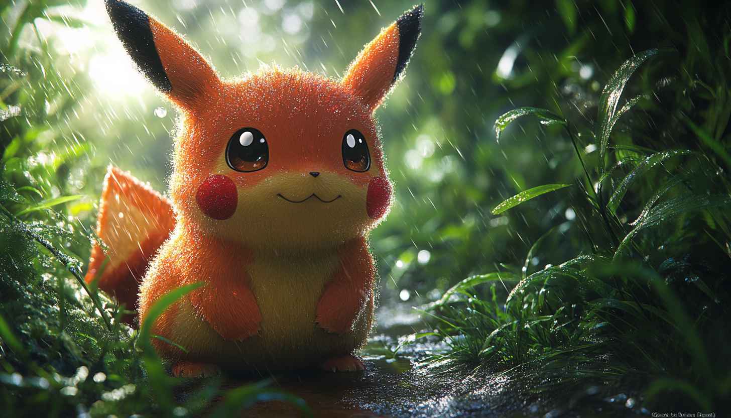 Cute Pokemon Pikachu Raining 4K Desktop Background Mobile Wallpaper