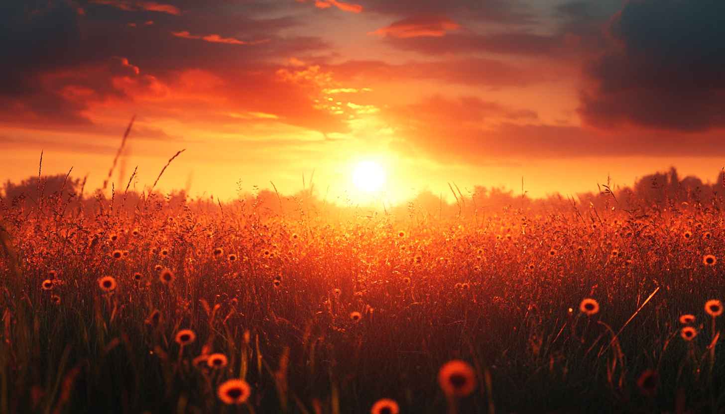 Golden Field Sunset Scenery 4K Desktop Mobile Wallpaper Free