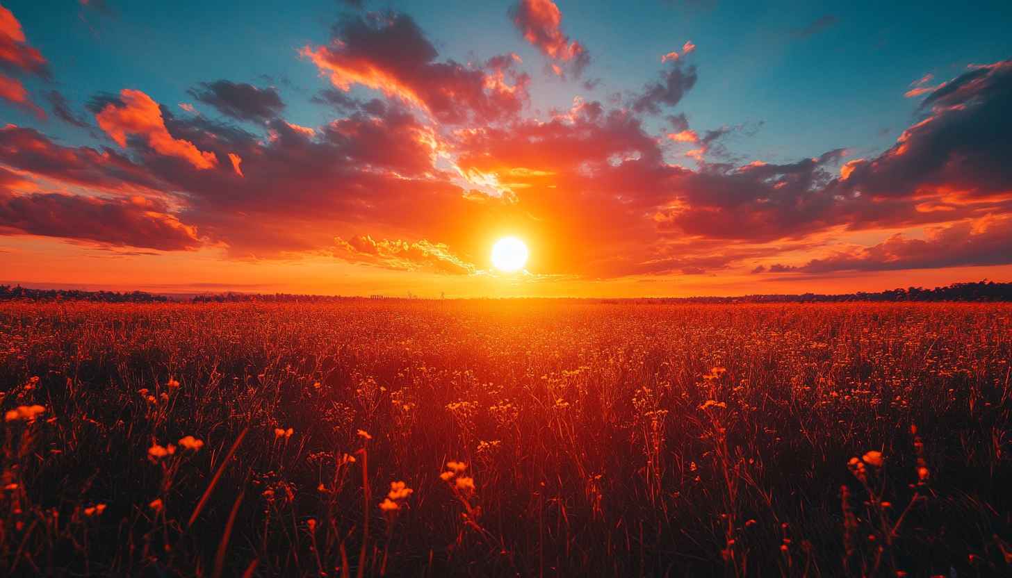 Fiery Sunset Field Mobile Wallpaper, Dramatic Orange Sky Background