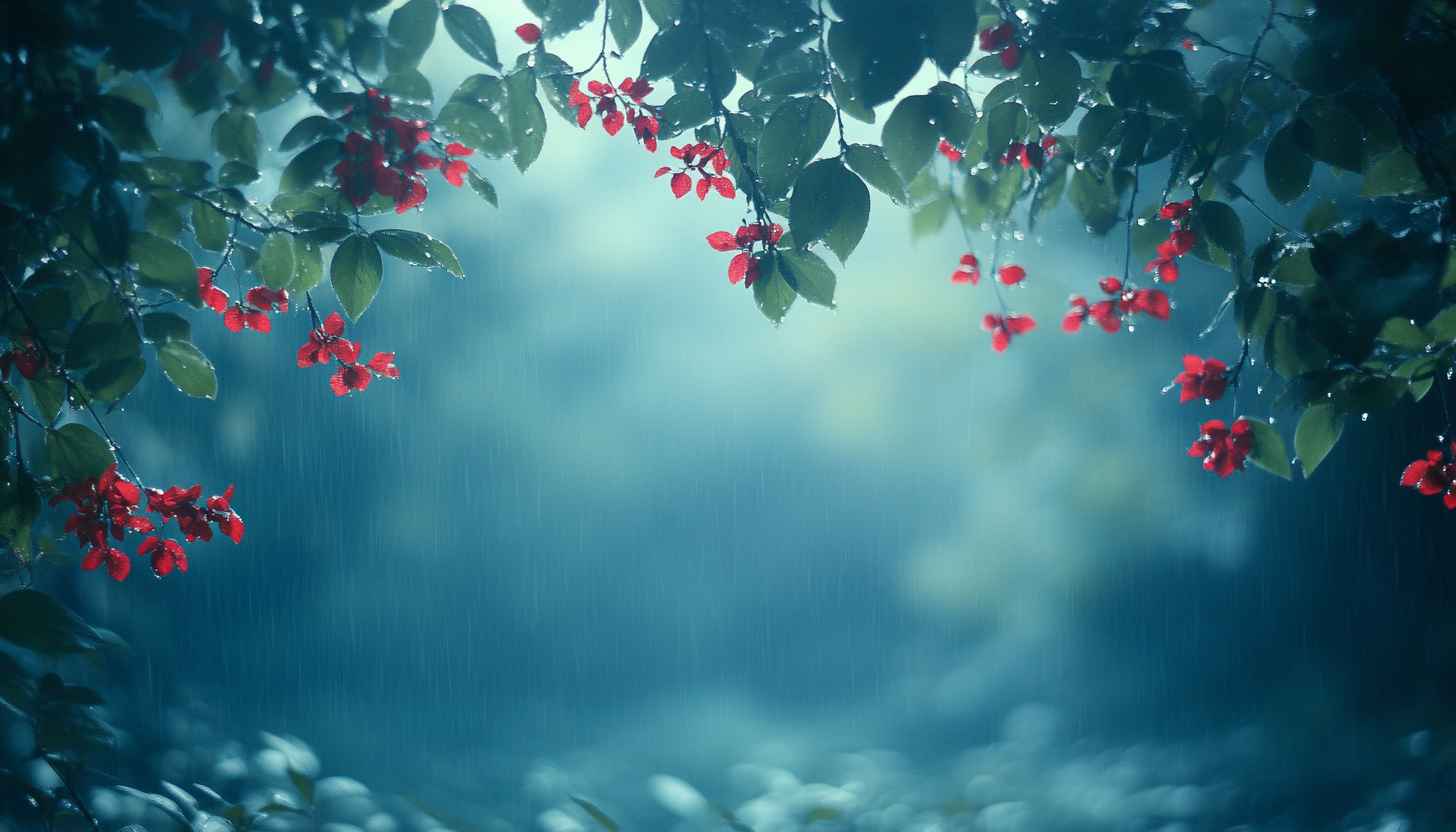 Red Flowers Rain 4K Desktop Wallpaper, Nature Mobile Background