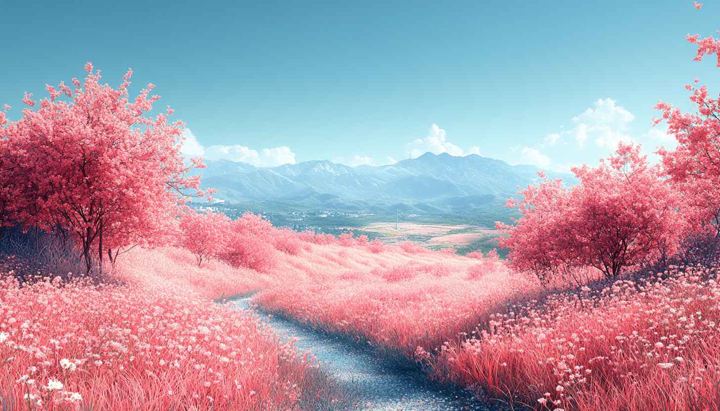 Pink Flower Field Aesthetic Wallpaper For Desktop Backgrounds 4K