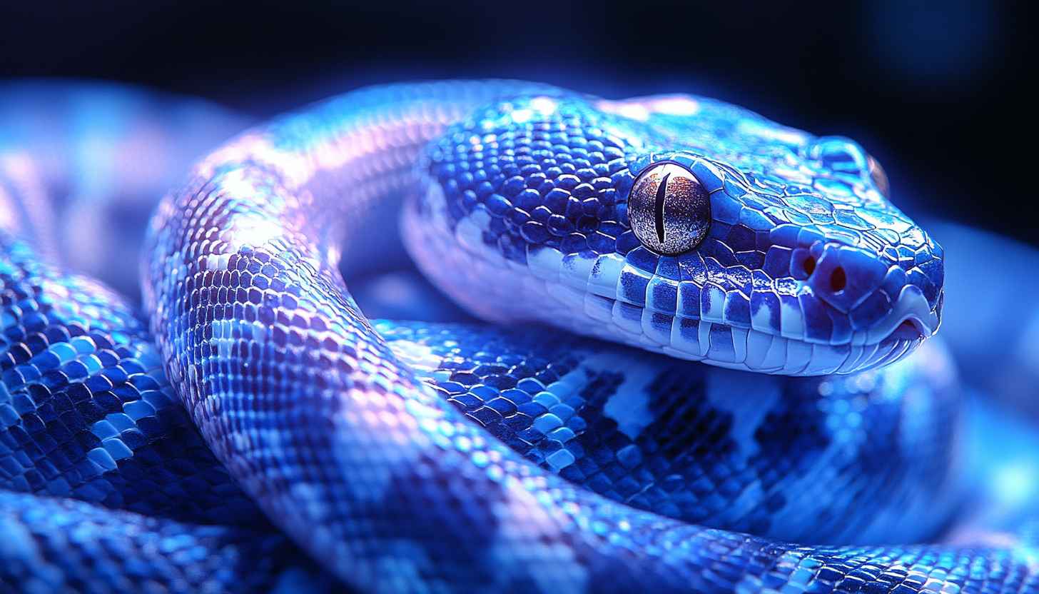 Blue Snake Close-up 4K Wallpaper - Exotic Animal Background