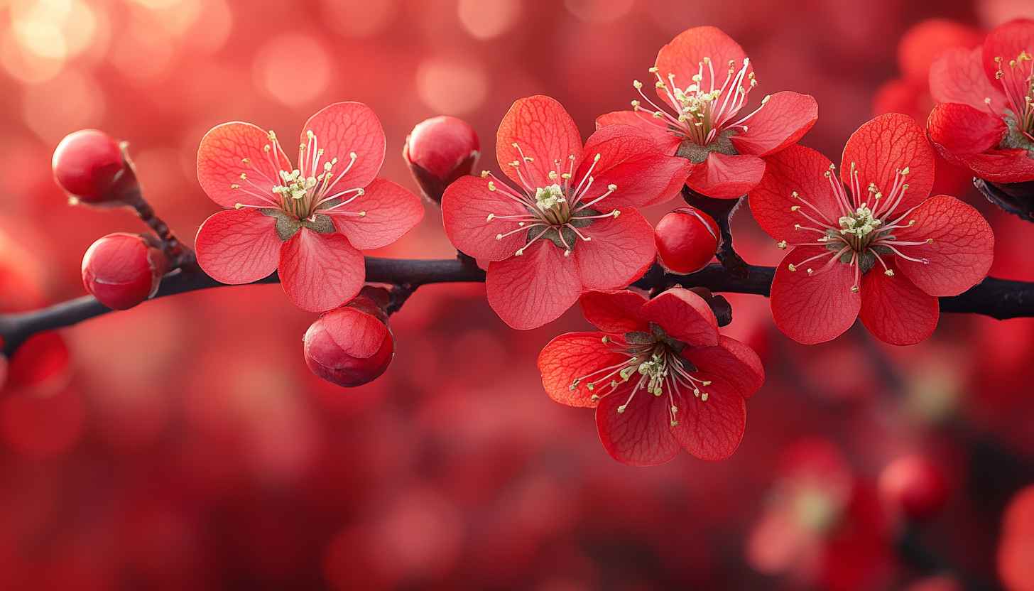 Red Plum Blossom Flowers Mobile Wallpaper Background for Spring Season