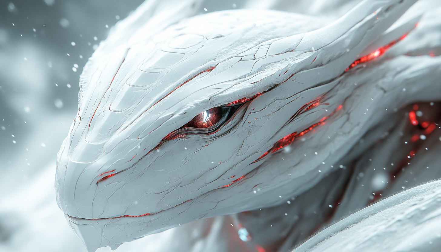 Icy White Dragon with Red Eye 4K Desktop Wallpaper