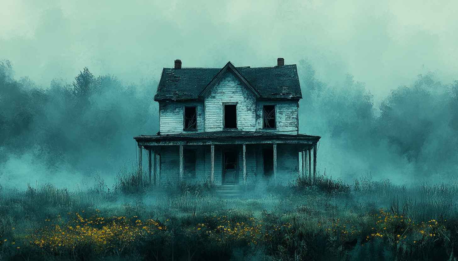 Haunted House Painting Wallpaper, Foggy Abandoned Home Desktop Background