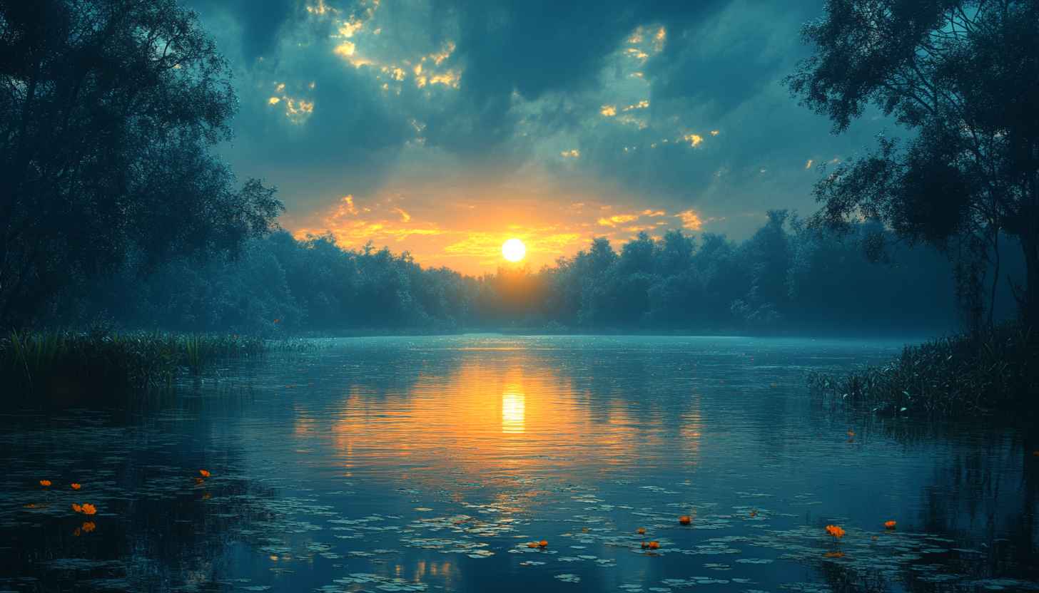 Golden Sunset Lake Reflection 4K Desktop Background Mobile Wallpaper