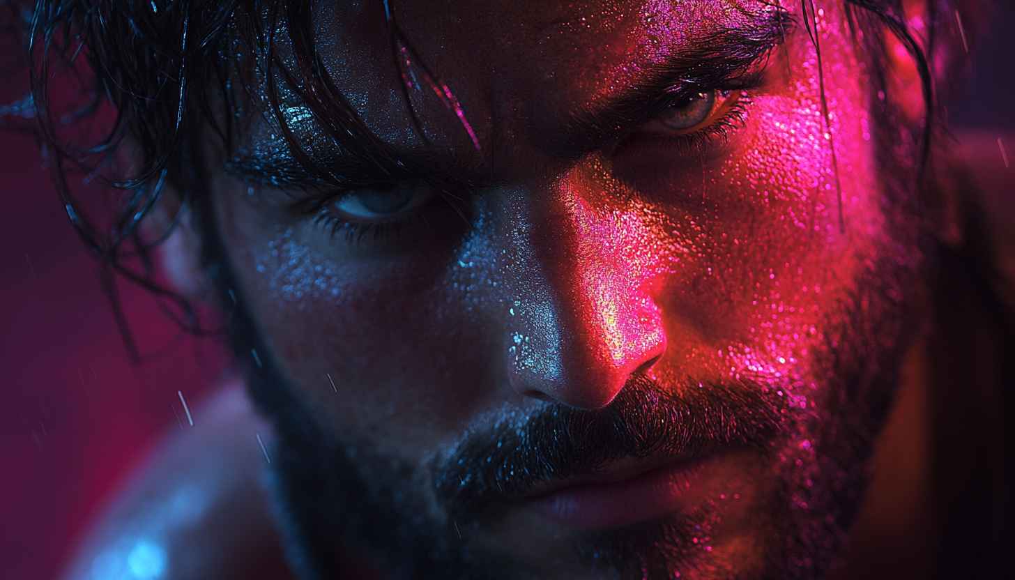 Intense Man Portrait Mobile Wallpaper, Neon Lit, Free Background