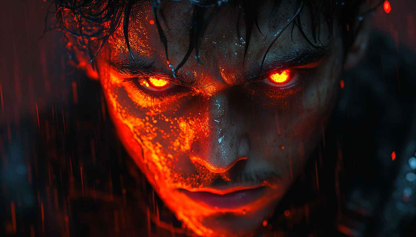 Fiery Eyes Dark Hero 4K Wallpaper for Desktop and Mobile