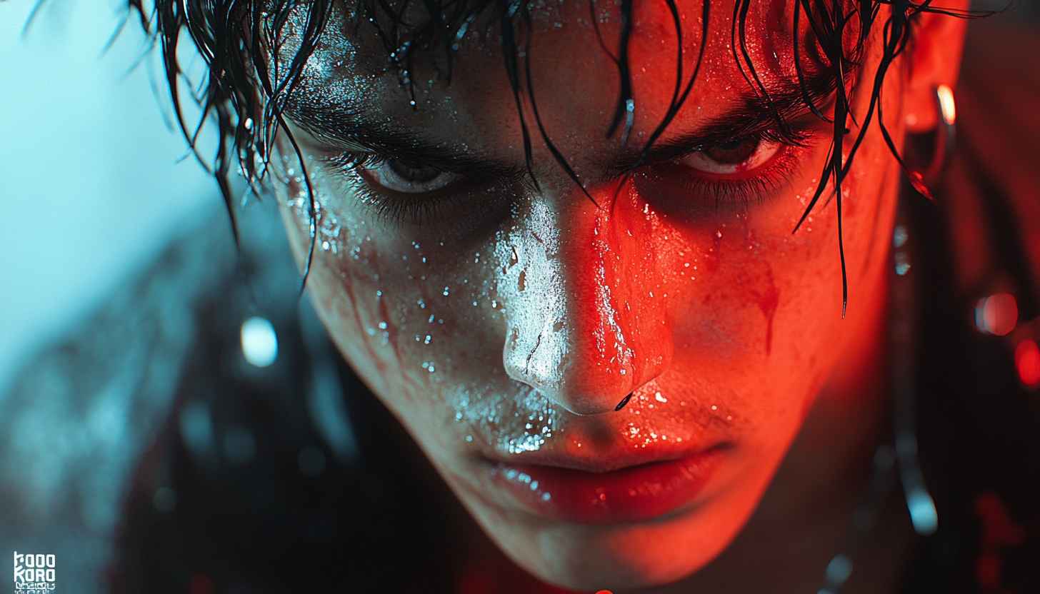 Intense Man Portrait Wallpaper, Red Dramatic Lighting, Mobile Background