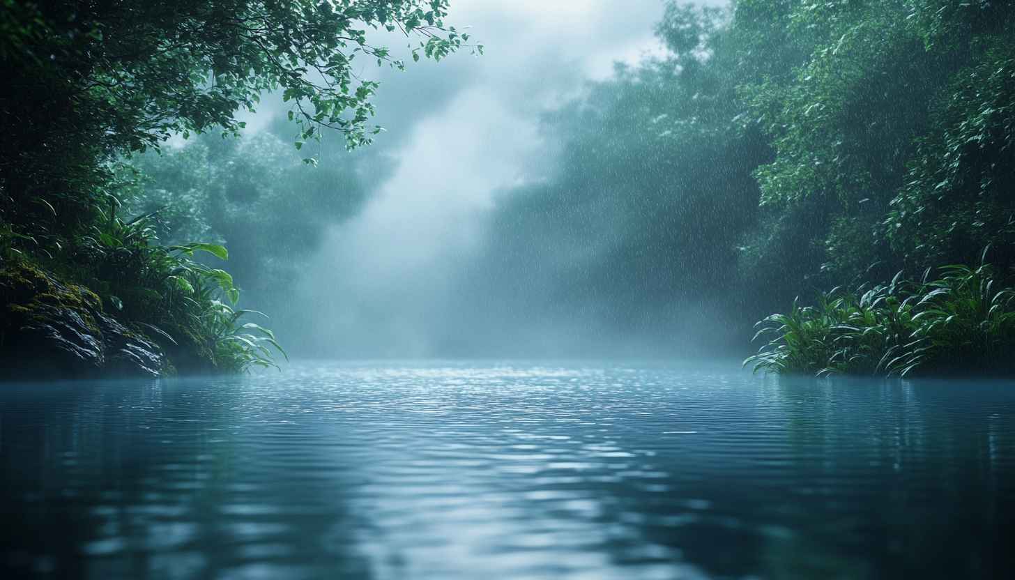 Rainy Lake 4K Desktop Wallpaper - Forest Scenery Mobile Background