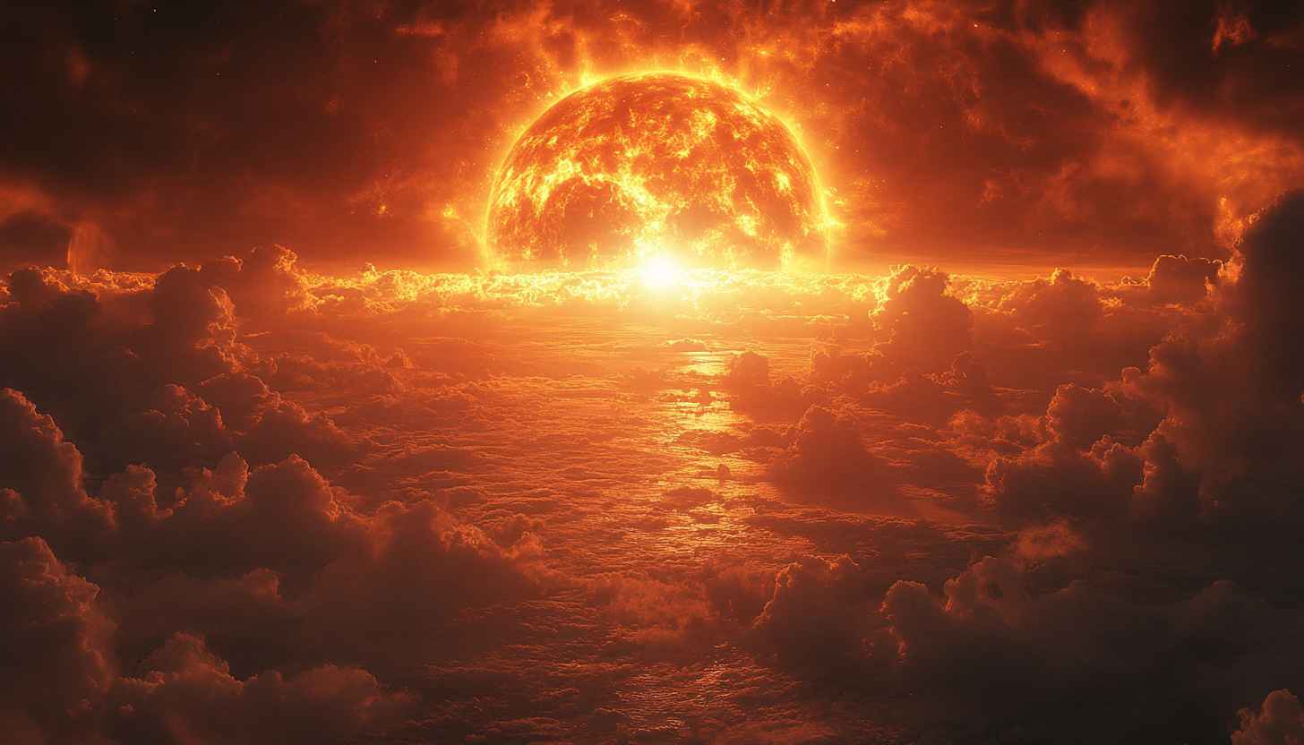 Fiery Sun Rising Above Clouds Free 4K Desktop Wallpaper