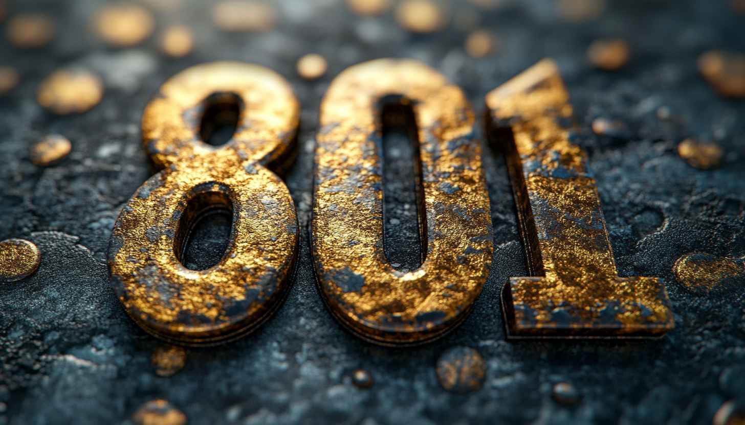 Golden 801 Numbers Art - Free 4K Desktop Background