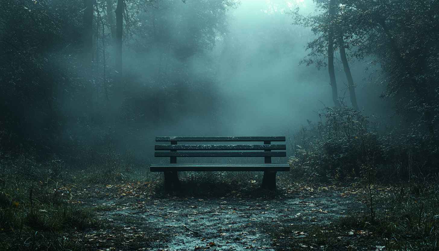 Foggy Forest Bench 4K Desktop Background Mobile Wallpaper Free