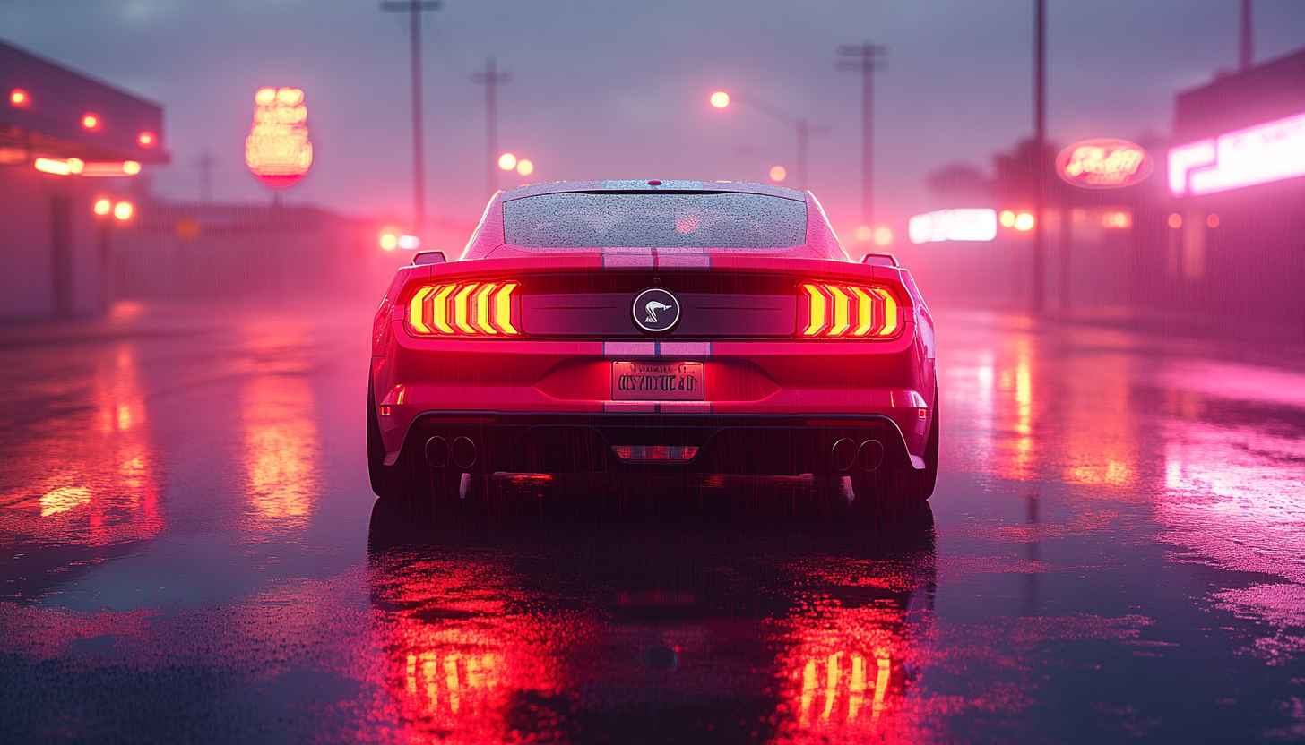 Ford Mustang GT Retro Neon 4K Desktop Wallpaper for Mobile