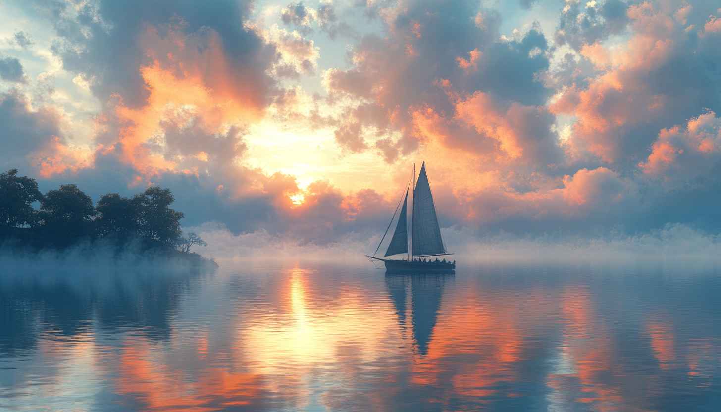 Sailboat at Sunset Mobile Wallpaper, Ocean Scenery Desktop Background