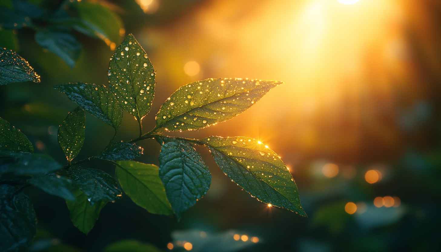 Morning Dew Leaf 4K Wallpaper, Natural Sunlight Mobile Background