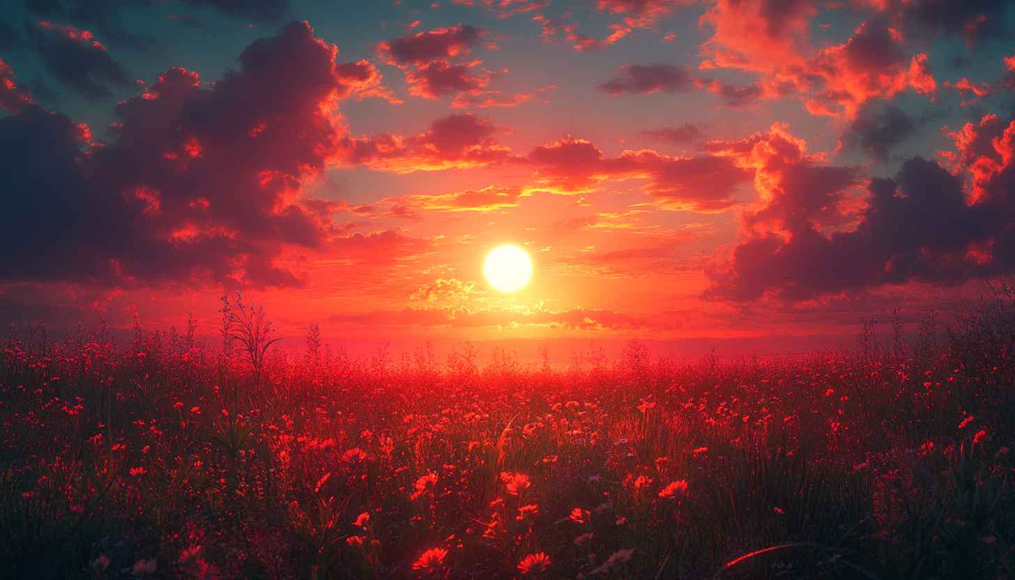 Fiery Sunset Flower Field 4K Desktop Wallpaper Mobile Background