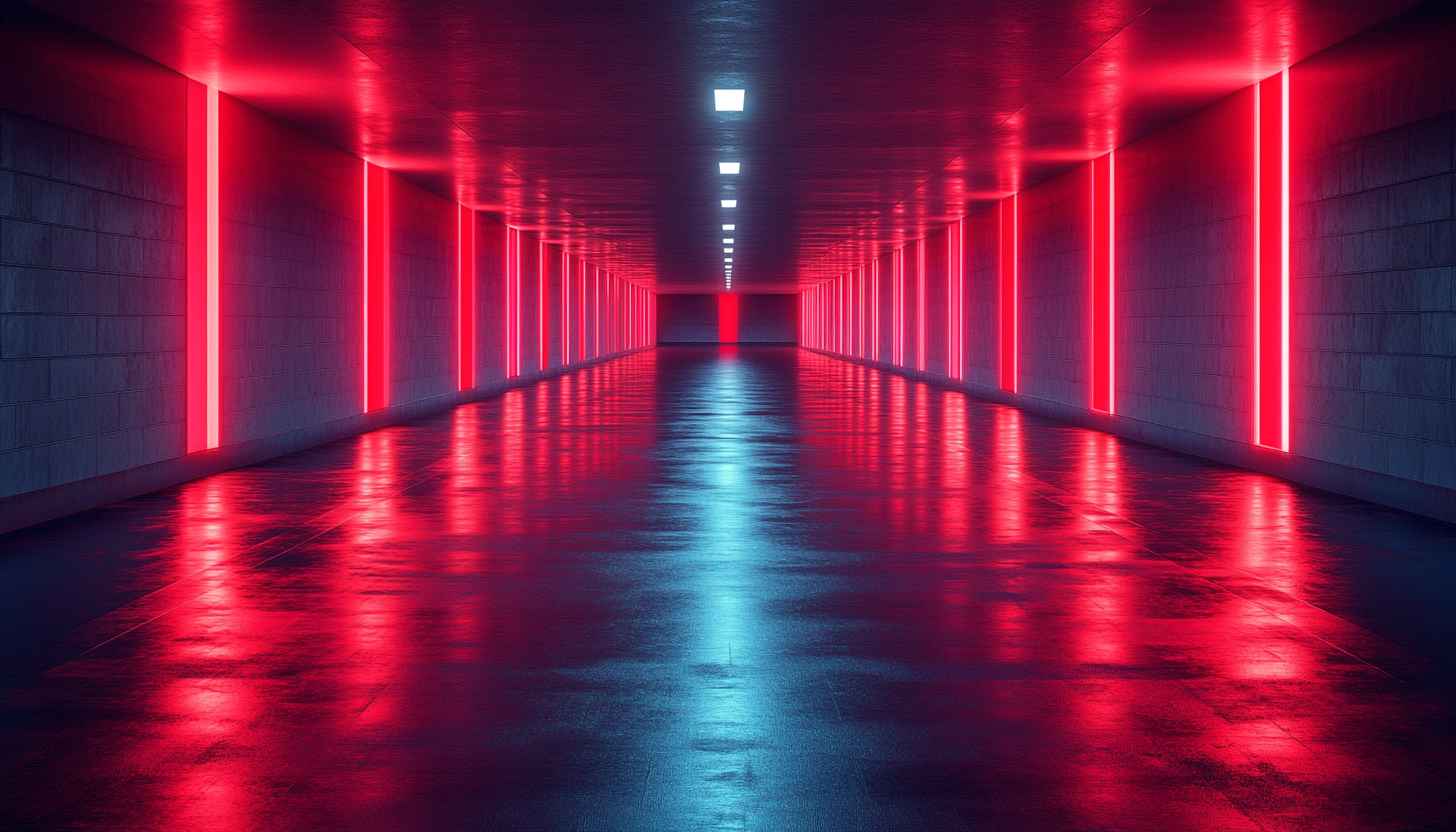 Futuristic Tunnel Red Neon Lights Mobile Wallpaper, 4K Desktop Background