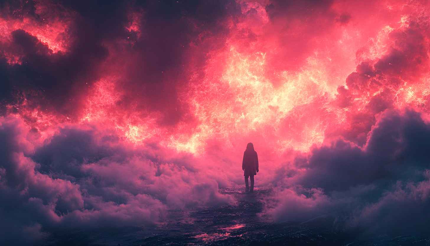 Red Sky Cloudscape Girl Silhouette Fantasy Art Mobile Wallpaper
