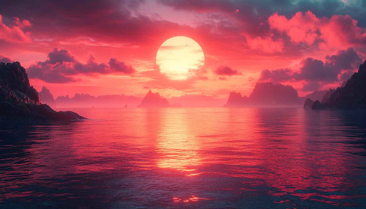 Crimson Sunset Ocean View 4K Desktop Background Mobile Wallpaper